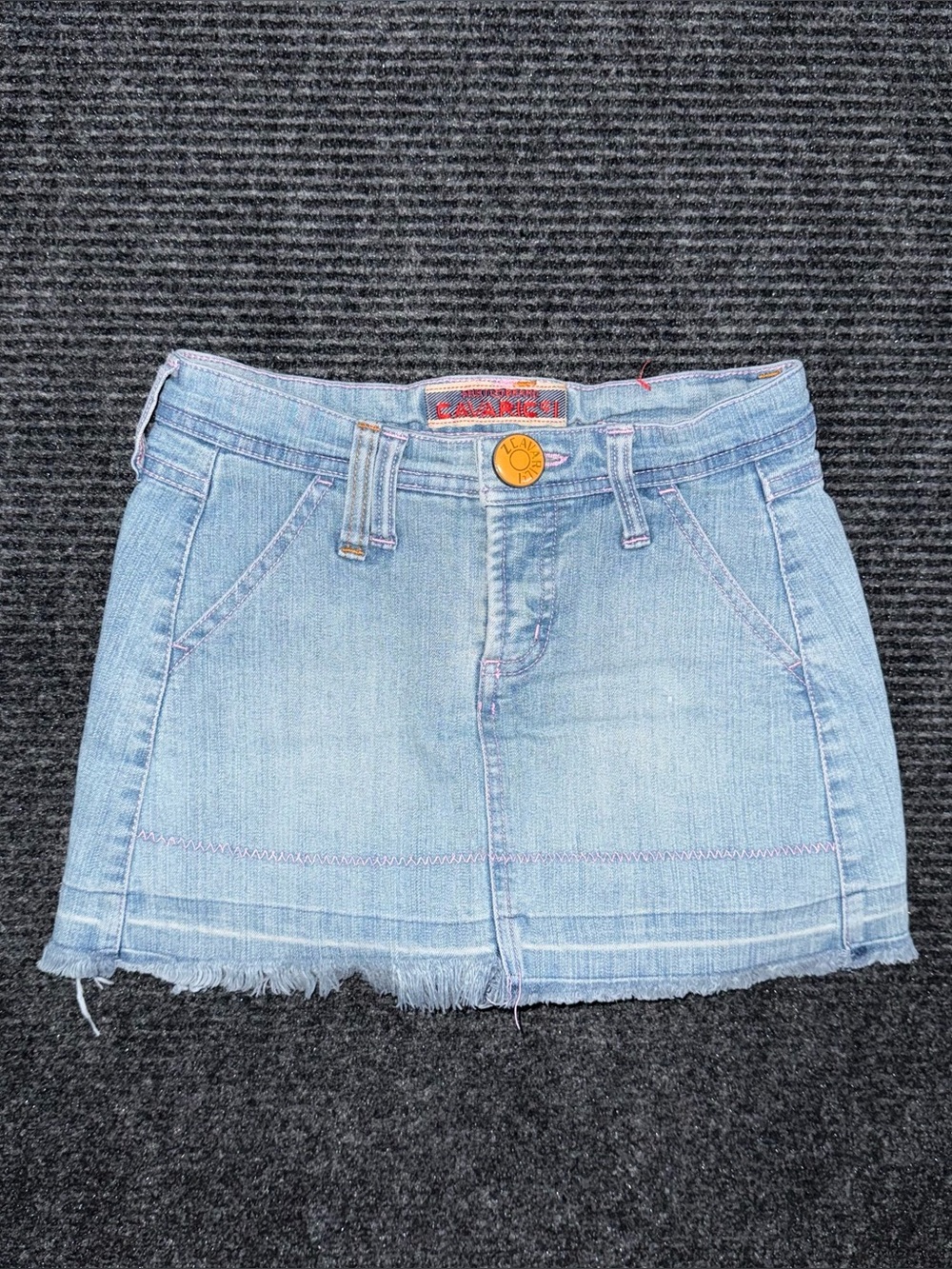 Vintage Y2K Z. Cavaricci Girls Size 7 Blue Denim Skirt Flap Pockets Frayed Hem